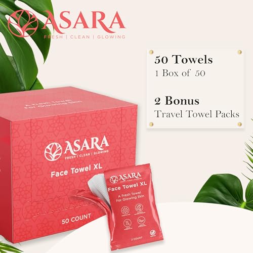 Clean Face Towels Disposable XL Facial Wipes | Add Water As a Makeup Remover | Sensitive Skin Face Towels | Organic Vegan Biodegradable - Clean Daily Towelettes | by Asara (50 Count)