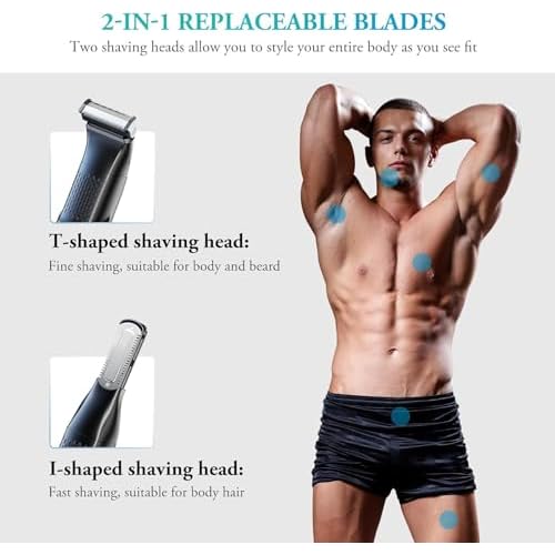 Body Hair Trimmer for Men - 2 in 1 Dual-Head Electric Shaver & Groomer, Ball Shaver with 30¡Æ Rotating Blade Adjustable Comb Mens Electric Razor IPX6 Wet & Dry for Face Groin Pubic Hair Trimmer Black