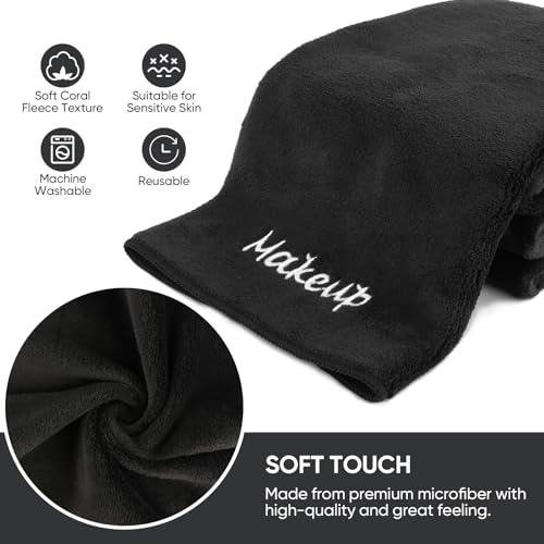 Makeup Remover Cloth, 48 Pack Black Facial Wash Cloths, Soft Coral Fleece Microfiber Towel for Face, Hand, and Bathroom(13" x 13")