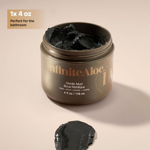 InfiniteAloe Nordic Mud Face Mask Skin Care Treatment, Peat + Charcoal + Aloe Vera + HA Combined, Suitable for All Skin Types - 4oz.