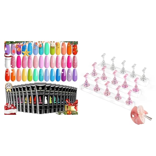 Saviland Poly GEL Nail Colors£º20 Colors Nail Extension Gel Kit Bright Rainbow SAVILAND 3 Set Essentials Nail Stand for Press Ons :Powerful Magnetic Nail Holder for Painting Nails Stand Fake Nail Stand