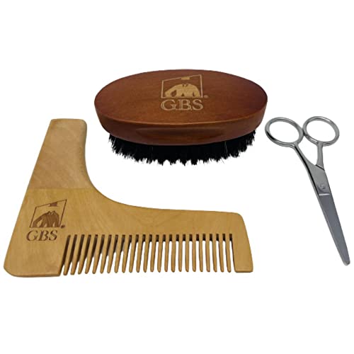 G.B.S Beard Styling Kit, Scissors, Boar Bristle Beard Brush, Citrus Scented Beard Oil and Beard Balm, Shavette Folding Razor