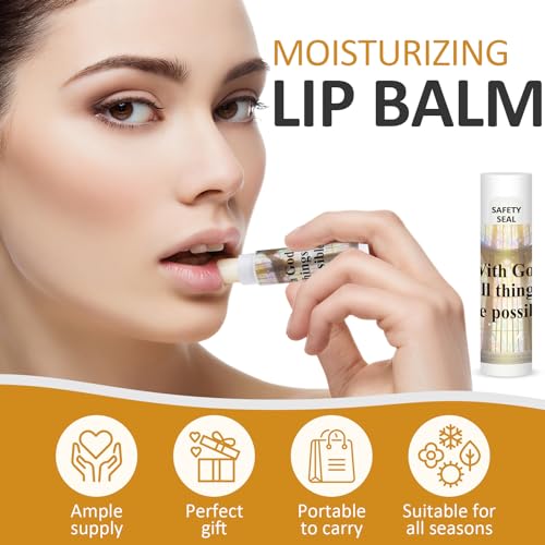 DMSKY 60 Lip Balm Bulk, Christian Gift for Women Men Faith Religious Moisturizing Lip Care Product Stocking Stuffers with Inspirational Scripture Happy Moment Praise God for Friend