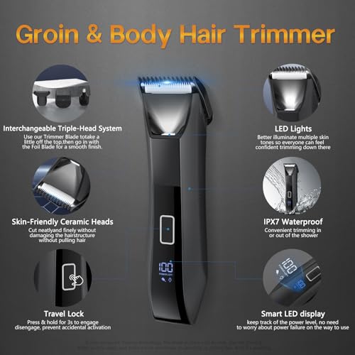 Manscape Beard Trimmer for Men, Groin & Body Hair Trimmer, Ball Shaver, Nose Hair Clippers, All-in-One IPX7 Waterproof Men's Wet/Dry Groomer Kit, Rechargeable with Travel Case, LED Display