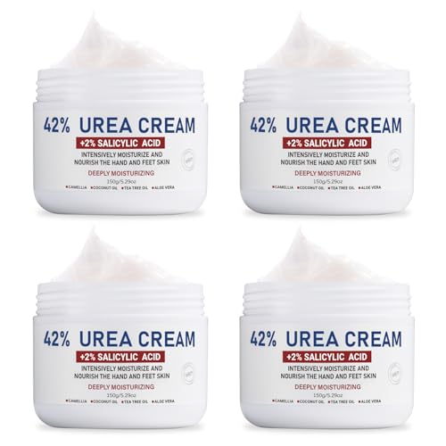 OUKEYA Urea Cream 42% plus Salicylic Acid 2%, Intensive Moisturizer for Dry, Rough Feet and Hands, Deep Hydration, Gentle Exfoliation, Pack of 4
