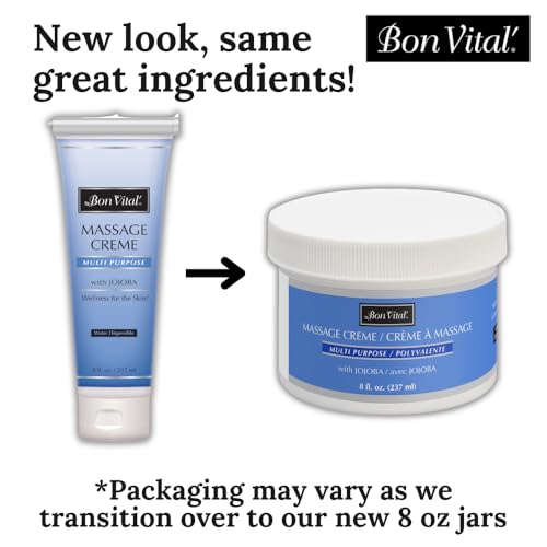 Bon Vital' Multi-Purpose Massage Creme, Professional Massage Cream with Aloe Vera to Relax Sore Muscles, Increase Circulation & Repair Dry Skin, Full Body Massage Cream, 8 Ounces (Packaging May Vary)