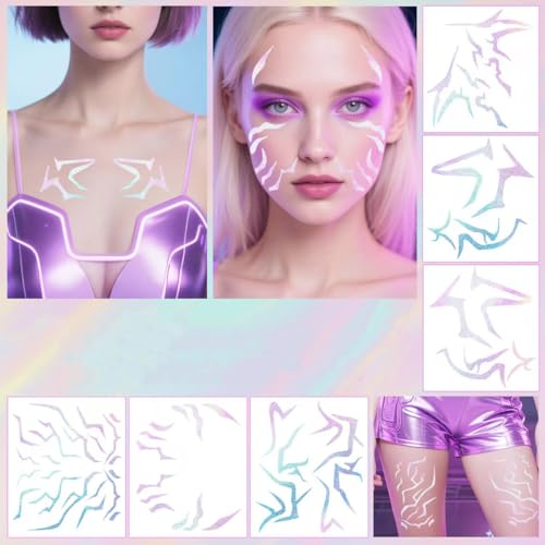 Temporary Tattoos Cosplay Tattoos Stickers Prop Demonn Cosplay Accessories Anime Purple Temporary Tattoos for Dance, Cosplay, Halloween Accessories (B)
