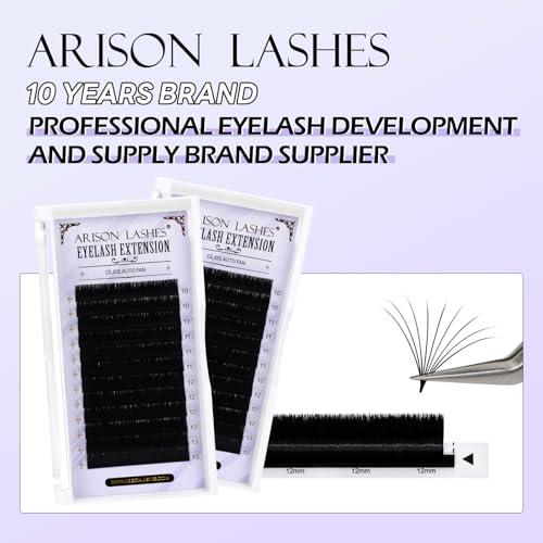 Arison Lashes Easy Fan Lashes 0.07 M Curl 8-15mix Eyelash Extension Supplies Volume Lash Extensions Automatic Blooming Flower Lashes Self Fanning Russian Eyelashes