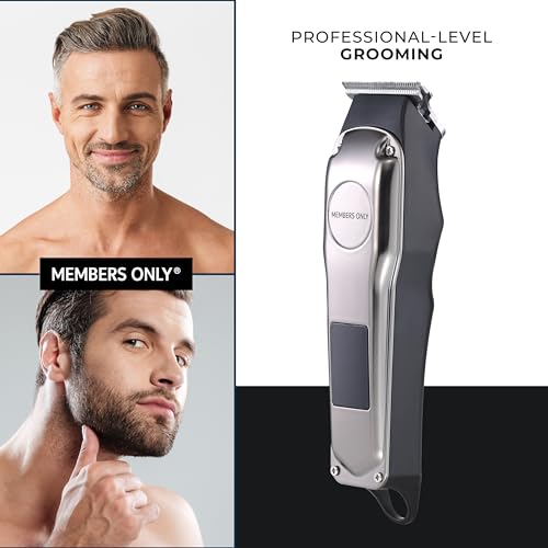 Members Only Hair Clipper, Men¡¯s Lithium Cordless T-Blade, Stainless Steel Blades, USB Rechargeable, LED Display, 5 Comb Guides, Precision Kit for Hair Cutting and Grooming