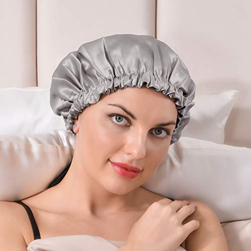 THXSILK Silk Bonnets, 22 Momme 100% Silk with HA, Extra Large, Double Layered, Reversible, Adjustable Elastic Night Sleep Caps for Women