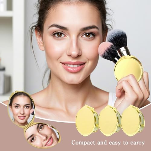 12 Pcs Portable Folding Compact Mirror Bulk with Storage Bag Mini Double Sided Makeup Mirror with 1X and 2X Magnification for Women Bridesmaid Travel Gifts (Gold)