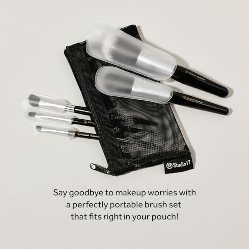 Travel Makeup Brush Set 5 Pcs | Essential Face & Eye Makeup Brush Set | Makeup Pouch & Brush Cover Included