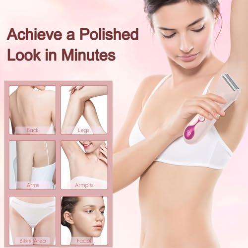 Electric Shaver for Women, Electric Razor for Womens, Bikini Trimmer with LCD Display, Rechargeable Body Hair Trimmer for Bikini Underarm Leg Arm Pubic, Pink