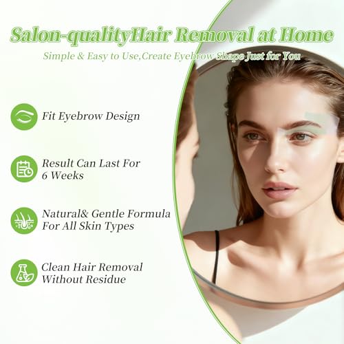 Eyebrow Wax Strips - 56 Strip Eyebrow & Upper Lip Hair Remover with 4 Soothing Wipes | Natural Beeswax Formula | Painless at Home Hair Removal for Women & Sensitive Skin | Lasts 6 Weeks