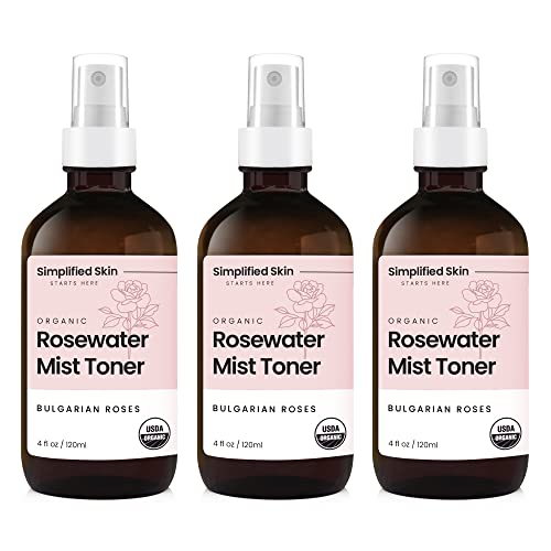 Rose Water Spray for Face & Hair ? Pure USDA Organic Rosewater Toner ? Refreshing Mist for Skin Care, Makeup & Locs ? Natural Rose Scent, 4 Oz (3 Pack)