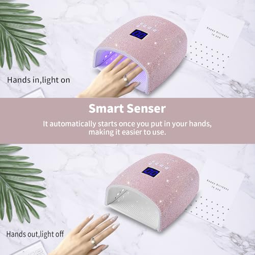 48W Cordless UV LED Nail Lamp,Rechargeable Gel Nail Dryer with Handle Nail Art Manicure Tools for Home and Salon (Pearl Pink Diamond)