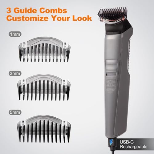 Body Hair Trimmer for Men, Body Trimmer for Beard Sideburns Necklines Precision Trimming, Groin Ball Trimmer for Pubic Hair, Rechargeable Groomer, Shaver with USB-C, Replaceable Heads