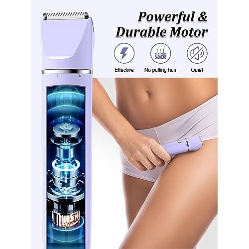 Bikini Trimmer and Shaver Kit for Women - 2-in-1 Wet/Dry Electric Body Hair Trimmer Facial Hair Removal Cordless Waterproof Bikini Shaver Razor for Face Lip Chin Pubic Underarm Legs (Purple)