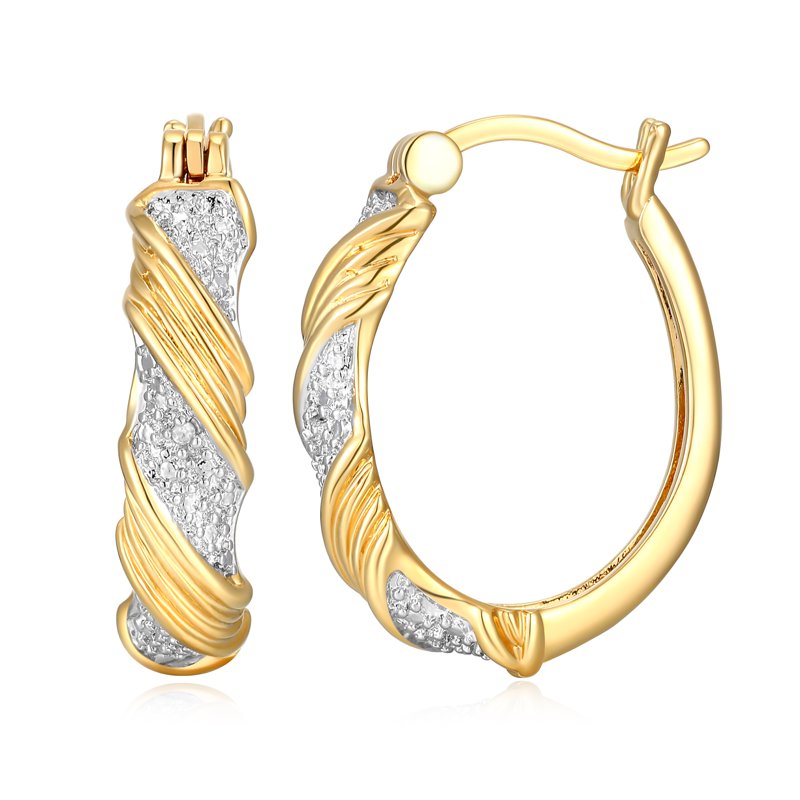 Diamond Accent Hoop Earrings in 18k Gold over Bronze - Stylish Jewelry Gift