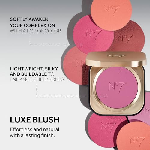 No7 Pro Artist Luxe Powder Blush for Cheeks - Buildable & Silky Face Makeup for Natural-Looking Glow - Lightweight, Long Wear Cheek Color in Soft-Focus Finish - Rose Blush (5g)