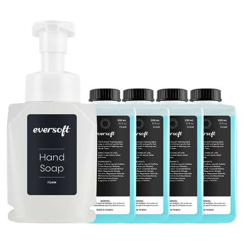 Eversoft Foaming Countertop Hand Soap Bottle Dispenser + 4 x 300ml Refill Foam Hand Soap Cartridge Kit
