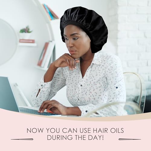 Reusable Oil Proof Nightcap, Protective Hair Bonnet and Shower Cap, Leakproof, Oilproof, and Waterproof, Black, Now 2 Sizes!
