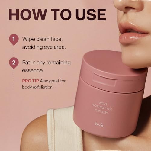 KOY Flow Soft Cotton Peel Pad 70 sheets / 5.07 fl oz | Gentle Daily Exfoliating Pads with PHA & Botanical Extracts | Smooth & Radiant Skin