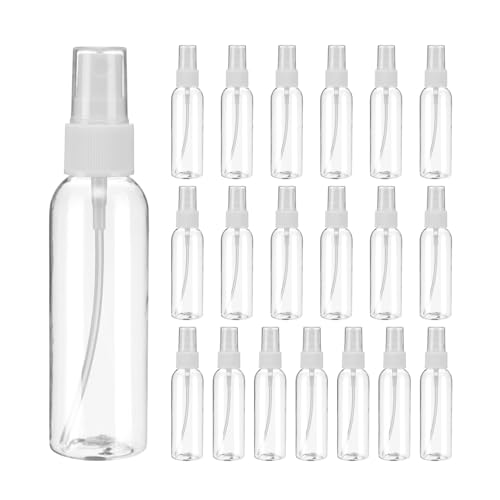 uxcell 20Pack Spray Bottles, 2Oz/60ML Clear Empty Mist Plastic Mini Travel Bottle Set,Small Refillable Liquid Containers for Household Use, Essential Oil, Cleaning (Transparent White)