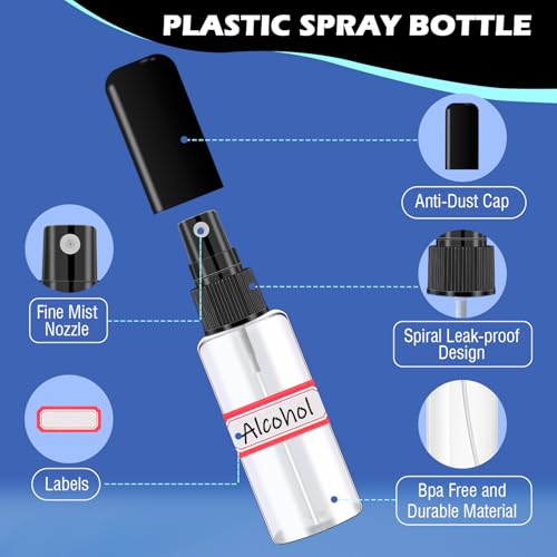 100 Pack 2oz/55ml Plastic Small Spray Bottles Mini Travel Spray Bottle with Black Cap Empty Fine Mist Spray Bottles Refillable Liquid Container for Perfumes Travel Makeup