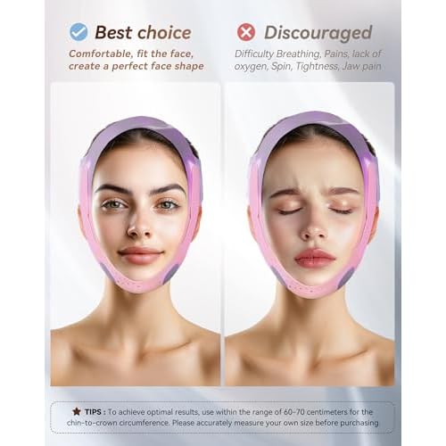 Reusable V-Line Sculpting Face Mask ? Silicone Chin Strap for Jawline Tightening & Double Chin Reduction (23-27 Inches) (Pink) -01