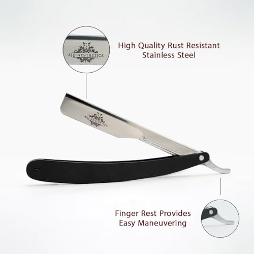 Professional Straight Razors For Men, Barber Razor 2mm Blade Straight Edge Razor For Close Shaving - Beard Cut Throat Navajas Para Barbero Shavette With 5 Shaving Blades By AJQ AESTHETICS