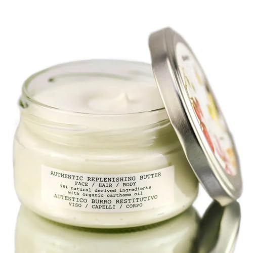 Davines Authentic Replenishing Butter, Deep Nourishing Mask for Face, Hair & Body - 98% Natural Shea Butter Formula - Restores Dry Skin & Damaged Hair, 6.76 Fl Oz