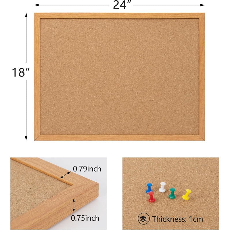 Large Cork Bulletin Board with Wooden Frame – Wall-Mount Notice & Memo Board for Home & Office