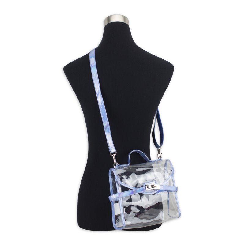 Iridescent Crossbody Bag with Turnlock - Stadium-Approved Transparent Design