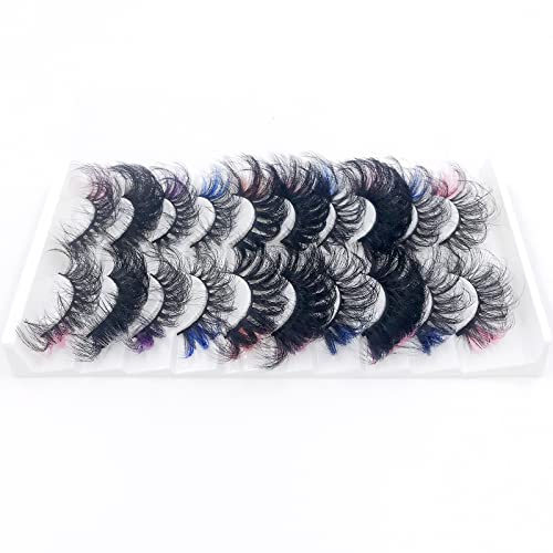 IFLOVEDEKD 10 Pairs Russian Strip Lashes With 5 Colors 25mm Mix Wispy Faux Mink Eyelashes Fluffy Long False Reusable D Curl Lash Strips
