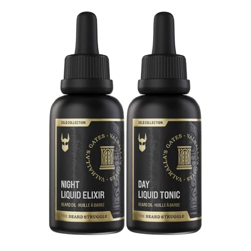 The Beard Struggle Tonic + Elixir Beard Oil Bundle - Gold Collection - Grooming Beard Oil - Softens, Moisturizers, and Strengthens Beard Growth - Pack of 2, Valhalla's Gates