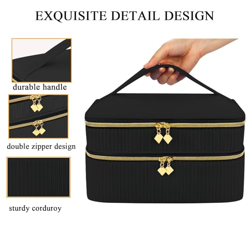 Double-Layer Nail Polish Organizer-Holds 42 Bottles, Nail Polish Storage with Handle, Nail Bag Organizer Case for Professional Manicure Kit & Travel (Black, 42 Bottles-Small)