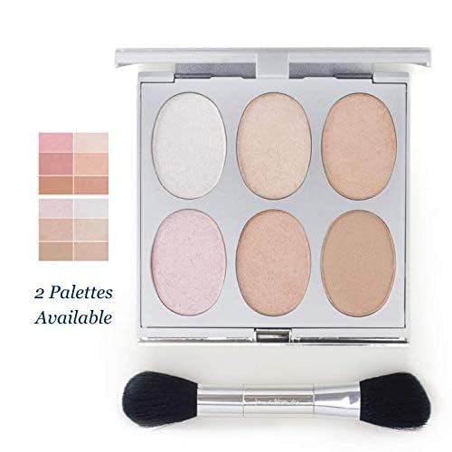 New Again by Jerome Alexander Highlighter Palette & Brush, 6 Buildable & Blendable Micronized Powder Highlighting & Contouring Shades (Cool Tones)