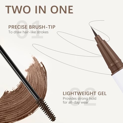 Queen Diary Eyebrow Pen And Eyebrow Gel,Eyebrow Pencils for Women with Fine Brush & Tinted Eyebrow Gel, 2-in-1 Dual-Ended Brow Pen for Fuller Looking Defined Brows, Stay All Day (Black Brown)