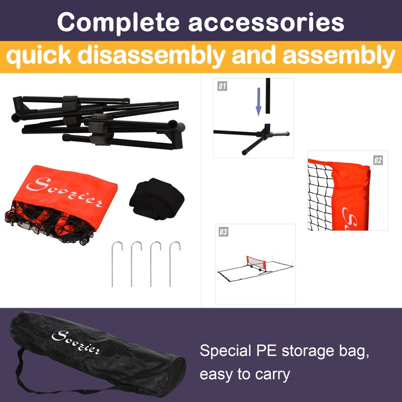Soozier 23 ft Portable Soccer Tennis Net with Sideline & Carry Bag – Multi-Game Training Net