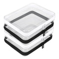 4 Pack Clear Hard Shell Zipper Case, 8¡¿9" Plastic Clear Storage Zipper Case, Transparent Waterproof Hard Pouches for Makeup Cosmetic Snacks Building Blocks Puzzles Doll Storage Cases, White Black,M