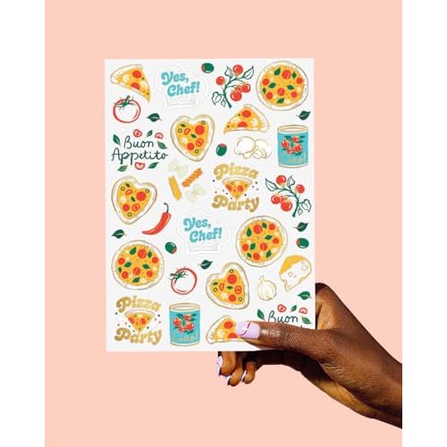 xo, Fetti Pizza Party Temporary Tattoos - 72 Gold Foil Pcs | Birthday Decorations, Cooking Class Accessory, Party Favor, Italian Activity