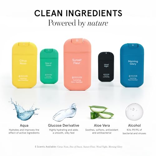 HAAN Hydrating Hand Cleansing Spray with Lanyard - Hydrating Cleansers - Moisturizes and Refreshes - Travel Size - Morning Glory - 2 pc