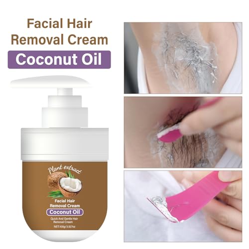 Facial Depilatory Cream, 100ML Coconut Facial Hair Removal Cream for Women for Upper Lip & Chin for Women for Sensitive Skin, Gentle and Non-irritating (/3.52 FL.OZ)
