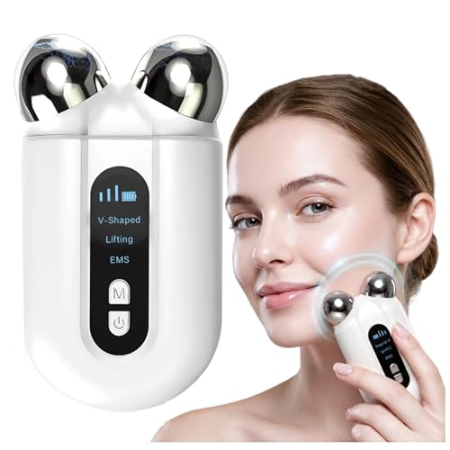 Microcurrent Facial Device, Professional Anti-Aging Skin Tightening Machine with Red Light, Microcurrent Facial Roller for Instant Face Sculpting & Toning, Jawline Defining & Eye De-Puffing