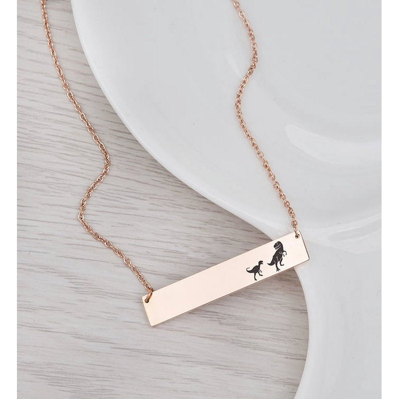 Engravable Dinosaur Family Necklace - Mom & Baby Family Jewelry - Personalized Gift for Her