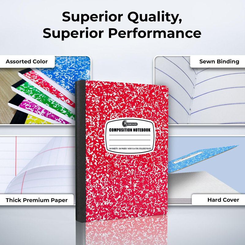Bulk Composition Notebooks Assorted Marble Covers 100 Pack - College Ruled, 200 Pages