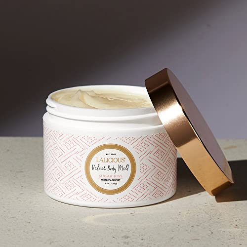 LaLicious Sugar Kiss Velour Body Melt - Multitasking Balm-to-Oil Skin Moisturizer with Macadamia Oil & Coconut Oil - Shave Gel, Hair/Scalp/Hand/Foot Mask - Help Prevent Stretch Marks (8oz)