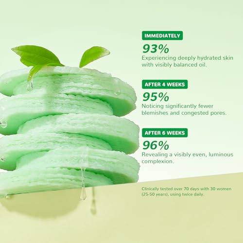 ANAI RUI Green Tea Rosemary Cleansing Pads with CICA Tea Tree Oil, Face Scrub Pads with Bubbles, Exfoliating Deep Cleansing Pad for Face and Body, Make-up Remover Wipes, 50pcs