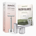 Zomchi 100 Counts Double Edge Razor Blades 2.0 with Premium Metal Razor with Stand